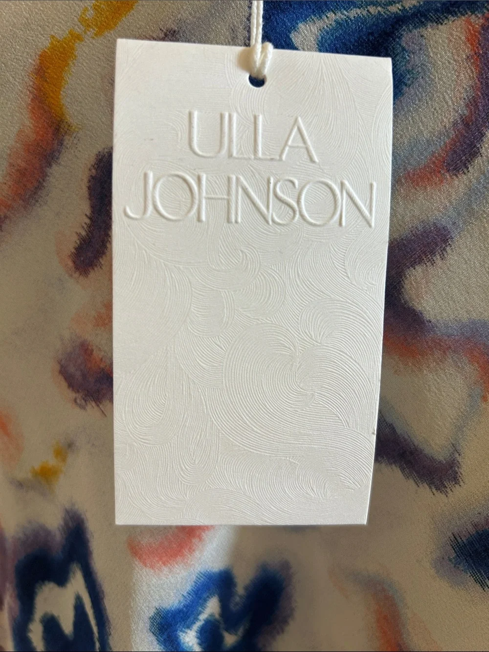 Ulla Johnson Cream Silk Blouse with Blue, Yellow & Pink Abstract Print